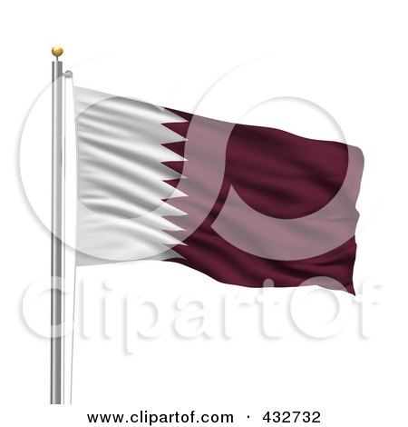 Royalty-Free (RF) Clipart Illustration of The Flag Of Qatar Waving On A Pole by stockillustrations