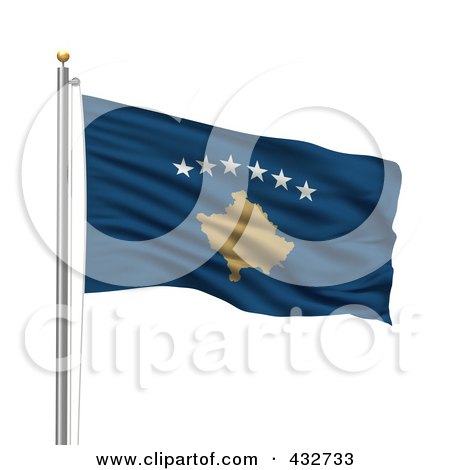 Royalty-Free (RF) Clipart Illustration of a 3d Flag Of Kosovo Waving On A Pole by stockillustrations