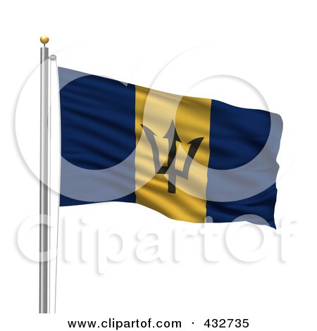 Royalty-Free (RF) Clipart Illustration of The Flag Of Barbados Waving On A Pole by stockillustrations