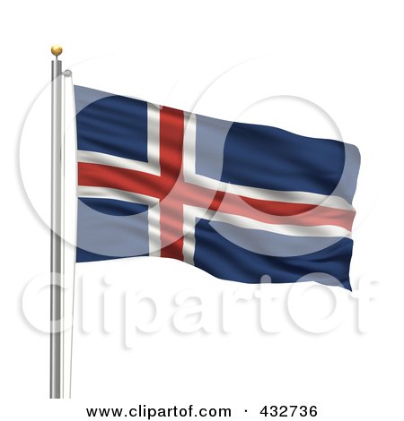 Royalty-Free (RF) Clipart Illustration of a 3d Flag Of Iceland Waving On A Pole by stockillustrations