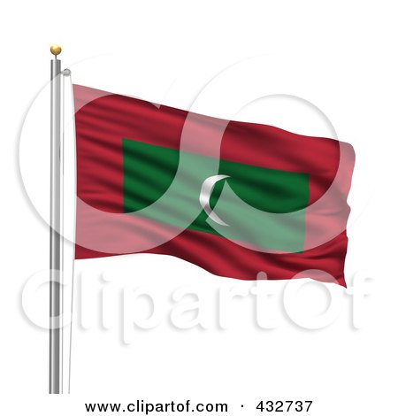 Royalty-Free (RF) Clipart Illustration of a 3d Flag Of The Maldives Waving On A Pole by stockillustrations