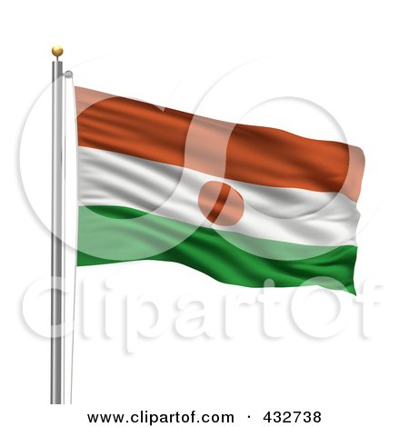 Royalty-Free (RF) Clipart Illustration of a 3d Flag Of Niger Waving On A Pole by stockillustrations