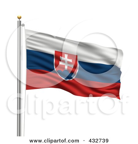 Royalty-Free (RF) Clipart Illustration of The Flag Of Slovakia Waving On A Pole by stockillustrations