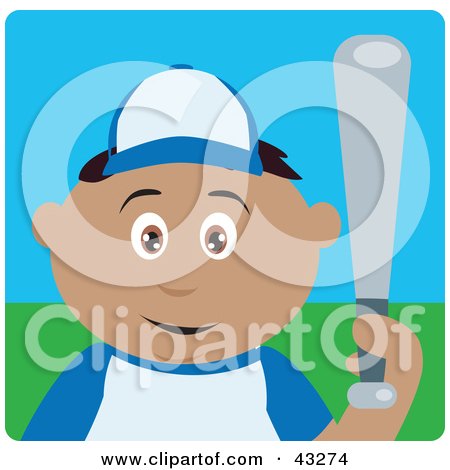 Clipart Illustration of a Hispanic Boy Playing Baseball And Holding A Bat by Dennis Holmes Designs