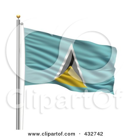 Royalty-Free (RF) Clipart Illustration of a 3d Flag Of Saint Lucia Waving On A Pole by stockillustrations