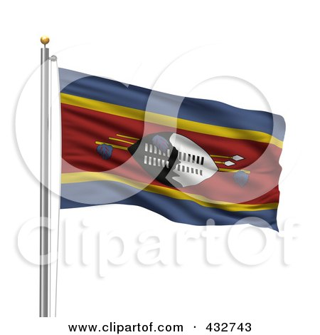 Royalty-Free (RF) Clipart Illustration of The Flag Of Swaziland Waving On A Pole by stockillustrations