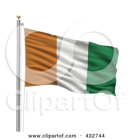 Royalty-Free (RF) Clipart Illustration of a 3d Flag Of The Ivory Coast Waving On A Pole by stockillustrations
