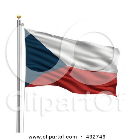 Royalty-Free (RF) Clipart Illustration of The Flag Of The Czech Republic Waving On A Pole by stockillustrations