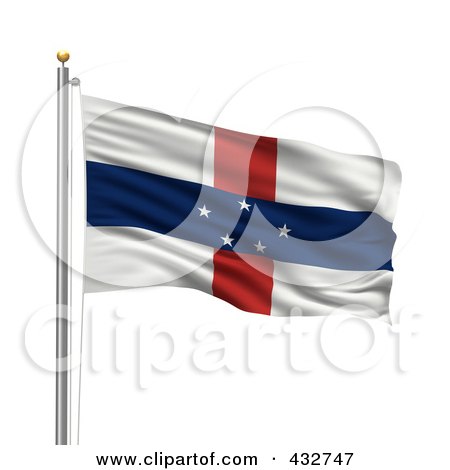 Royalty-Free (RF) Clipart Illustration of a 3d Flag Of Netherlands Antilles Waving On A Pole by stockillustrations