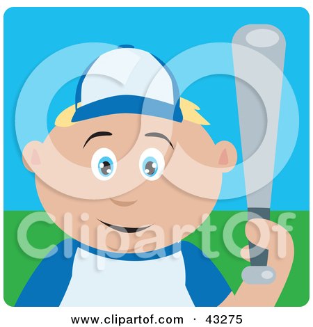 Clipart Illustration of a Caucasian Boy Playing Baseball And Holding A Bat by Dennis Holmes Designs