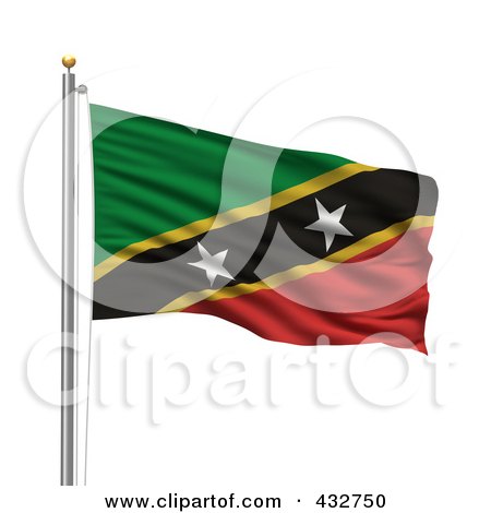 Royalty-Free (RF) Clipart Illustration of The Flag Of Saint Kitts And Nevis Waving On A Pole by stockillustrations