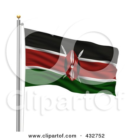 Royalty-Free (RF) Clipart Illustration of a 3d Flag Of Kenya Waving On A Pole by stockillustrations