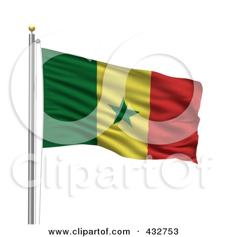 Royalty-Free (RF) Clipart Illustration of The Flag Of Senegal Waving On A Pole by stockillustrations