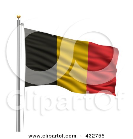 Royalty-Free (RF) Clipart Illustration of The Flag Of Belgium Waving On A Pole by stockillustrations