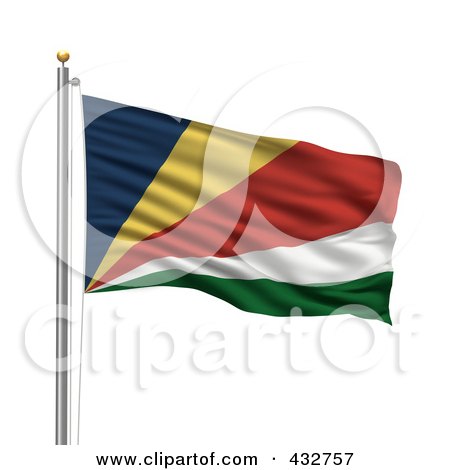 Royalty-Free (RF) Clipart Illustration of The Flag Of Seychelles Waving On A Pole by stockillustrations