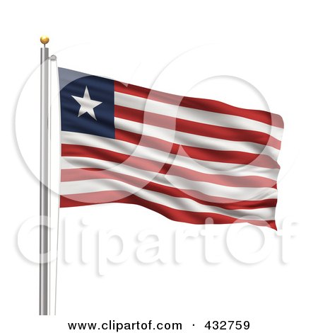 Royalty-Free (RF) Clipart Illustration of a 3d Flag Of Liberia Waving On A Pole by stockillustrations