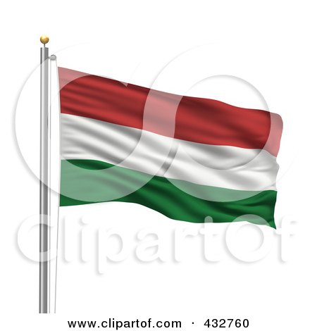Royalty-Free (RF) Clipart Illustration of a 3d Flag Of Hungary Waving On A Pole by stockillustrations
