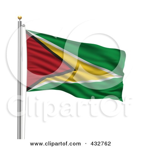 Royalty-Free (RF) Clipart Illustration of a 3d Flag Of Guyana Waving On A Pole by stockillustrations