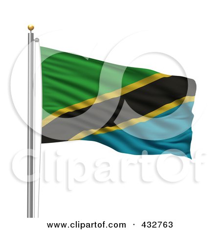 Royalty-Free (RF) Clipart Illustration of The Flag Of Tanzania Waving On A Pole by stockillustrations