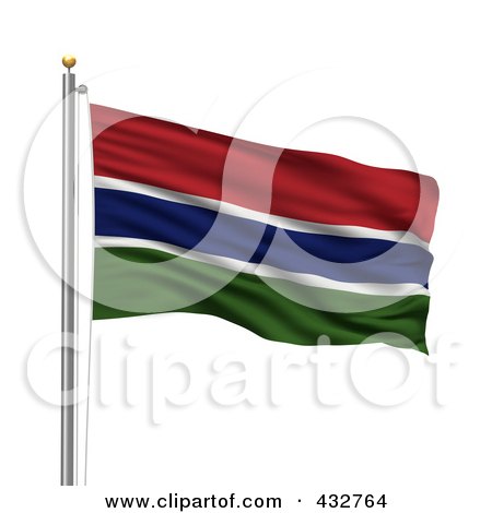 Royalty-Free (RF) Clipart Illustration of The Flag Of Gambia Waving On A Pole by stockillustrations