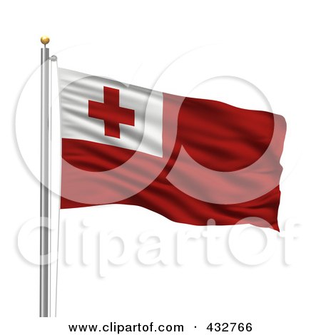 Royalty-Free (RF) Clipart Illustration of The Flag Of Tonga Waving On A Pole by stockillustrations