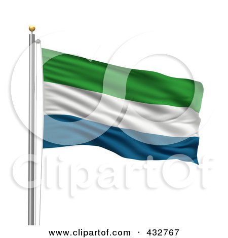 Royalty-Free (RF) Clipart Illustration of The Flag Of Sierra Leone Waving On A Pole by stockillustrations
