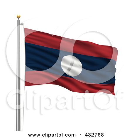 Royalty-Free (RF) Clipart Illustration of a 3d Flag Of Laos Waving On A Pole by stockillustrations