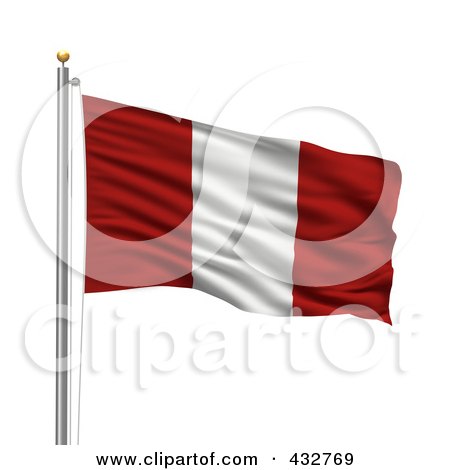 Royalty-Free (RF) Clipart Illustration of a 3d Flag Of Peru Waving On A Pole by stockillustrations