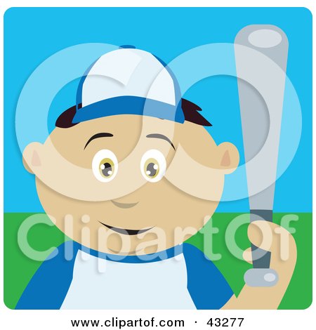 Clipart Illustration of a Mexican Boy Playing Baseball And Holding A Bat by Dennis Holmes Designs