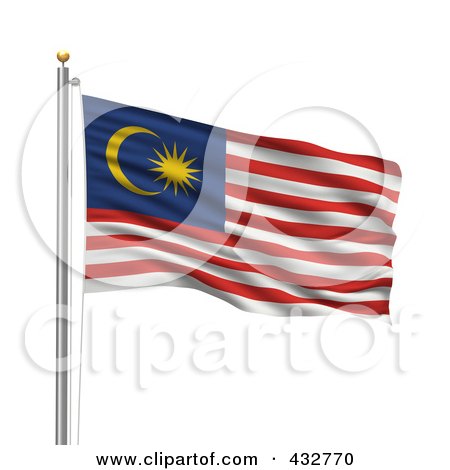 Royalty-Free (RF) Clip Art Illustration of a 3d Flag Of Malaysia Waving On A Pole by stockillustrations