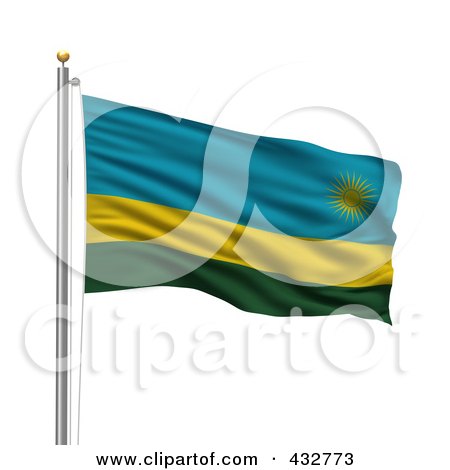 Royalty-Free (RF) Clipart Illustration of The Flag Of Rwanda Waving On A Pole by stockillustrations