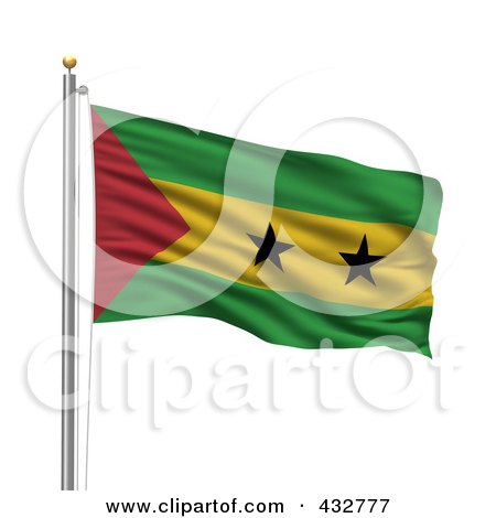 Royalty-Free (RF) Clipart Illustration of The Flag Of Sao Tome Principe Waving On A Pole by stockillustrations