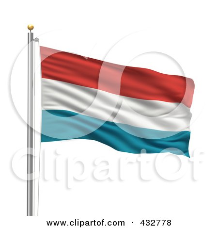 Royalty-Free (RF) Clipart Illustration of a 3d Flag Of Luxembourg Waving On A Pole by stockillustrations