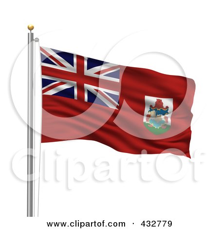 Royalty-Free (RF) Clipart Illustration of The Flag Of Bermuda Waving On A Pole by stockillustrations