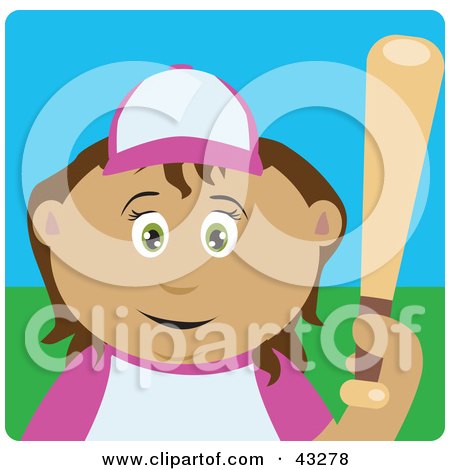 Clipart Illustration of a Hispanic Girl Batting During A Baseball Game by Dennis Holmes Designs
