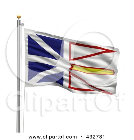 Royalty-Free (RF) Clipart Illustration of a 3d Flag Of Newfoundland and Labrador Waving On A Pole by stockillustrations