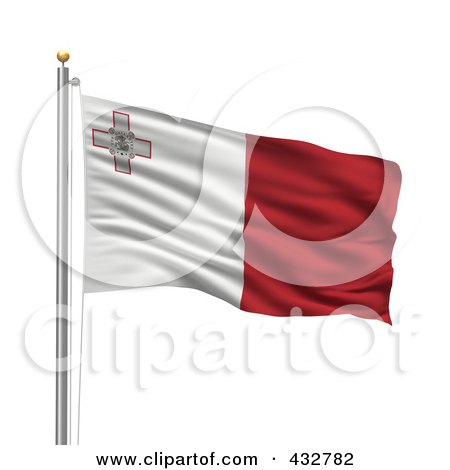 Royalty-Free (RF) Clipart Illustration of a 3d Flag Of Malta Waving On A Pole by stockillustrations
