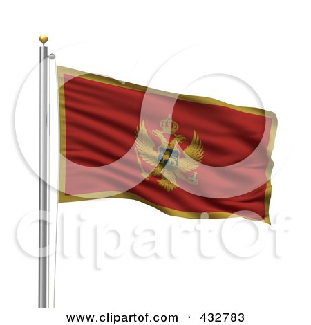 Royalty-Free (RF) Clipart Illustration of a 3d Flag Of Montenegro Waving On A Pole by stockillustrations