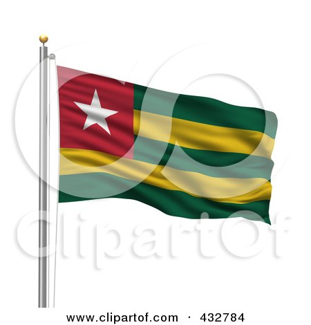 Royalty-Free (RF) Clipart Illustration of The Flag Of Togo Waving On A Pole by stockillustrations