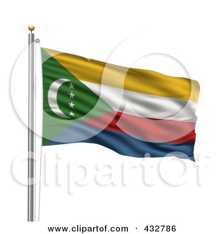 Royalty-Free (RF) Clipart Illustration of The Flag Of Comoros Waving On A Pole by stockillustrations