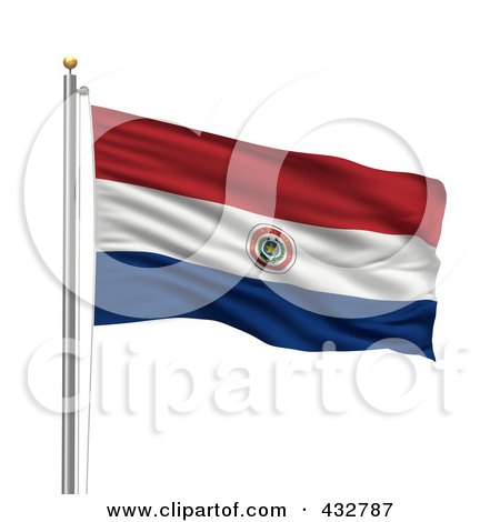 Royalty-Free (RF) Clipart Illustration of a 3d Flag Of Paraguay Waving On A Pole by stockillustrations