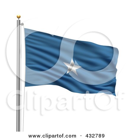 Royalty-Free (RF) Clipart Illustration of The Flag Of Somalia Waving On A Pole by stockillustrations