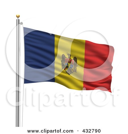 Royalty-Free (RF) Clipart Illustration of a 3d Flag Of Moldavia Waving On A Pole by stockillustrations