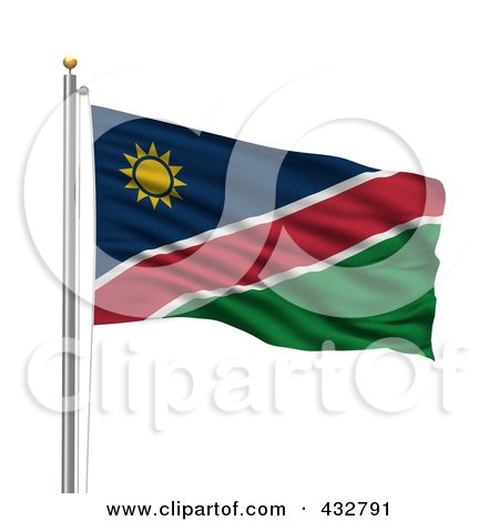 Royalty-Free (RF) Clipart Illustration of a 3d Flag Of Namibia Waving On A Pole by stockillustrations