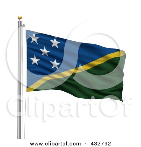 Royalty-Free (RF) Clipart Illustration of The Flag Of Solomon Islands Waving On A Pole by stockillustrations