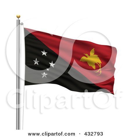 Royalty-Free (RF) Clipart Illustration of a 3d Flag Of Papua New Guinea Waving On A Pole by stockillustrations