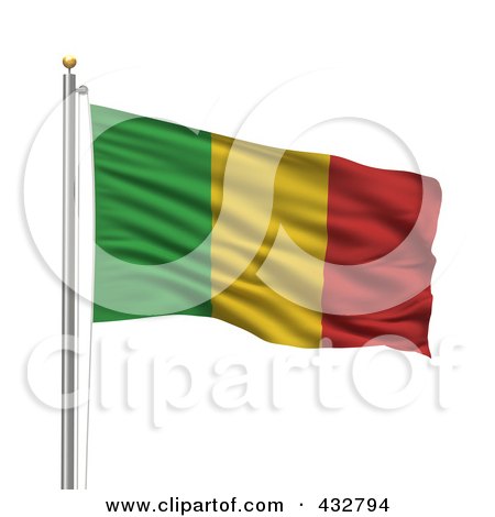Royalty-Free (RF) Clipart Illustration of a 3d Flag Of Mali Waving On A Pole by stockillustrations