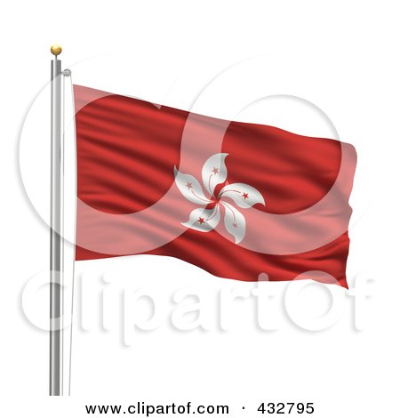 Royalty-Free (RF) Clipart Illustration of a 3d Flag Of Hong Kong Waving On A Pole by stockillustrations