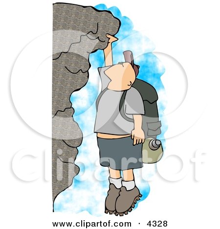 Male Hiker Hanging On a Mountainside Cliff Clipart by djart