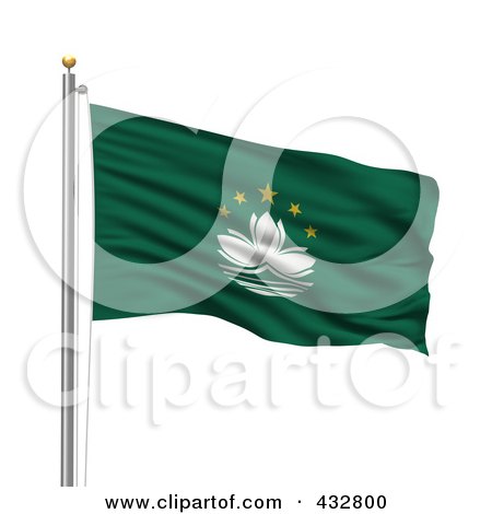 Royalty-Free (RF) Clipart Illustration of a 3d Flag Of Macau Waving On A Pole by stockillustrations